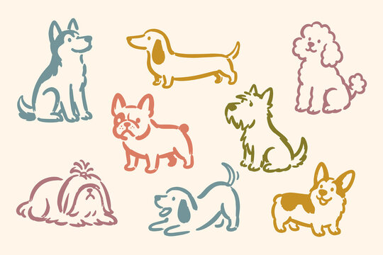 Dog Breeds Hand Drawn Vector Set Illustration
