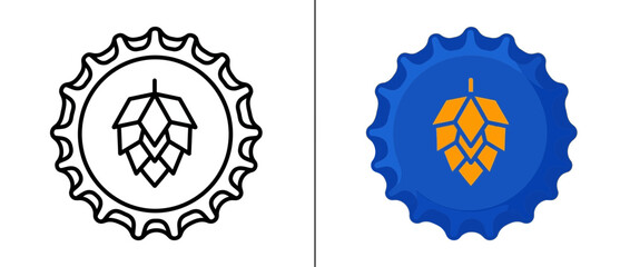 Fototapeta premium Bottle Cap Icons Featuring Hop Cones for Craft Beer Design
