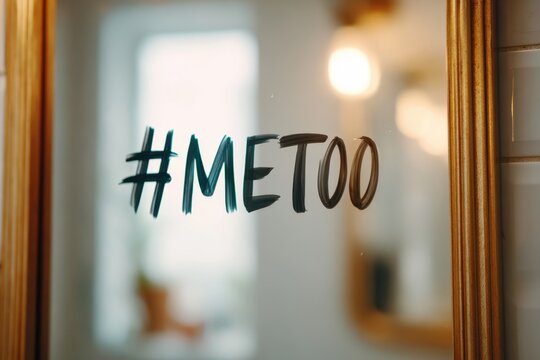 Handwritten metoo message on glass