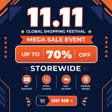 11 11 Singles Day Storewide Mega Sale Event Banner Template with Tech Frame