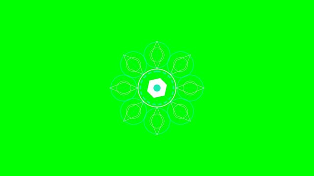 Abstract geometric floral pattern with white lines on a vivid green background