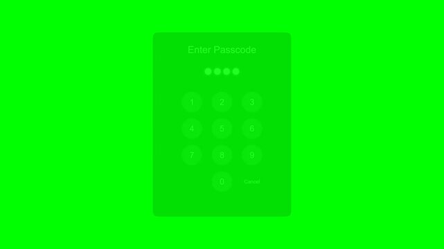 Secure Passcode Entry Animation on Chroma Key Green Screen for Mobile App Authentication UI