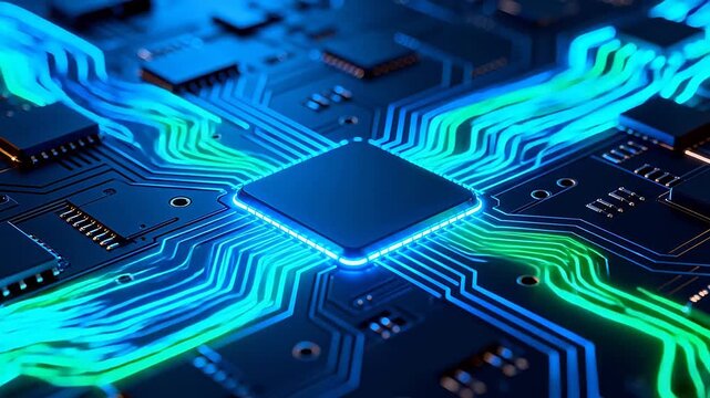 Circuit board with glowing pathways
