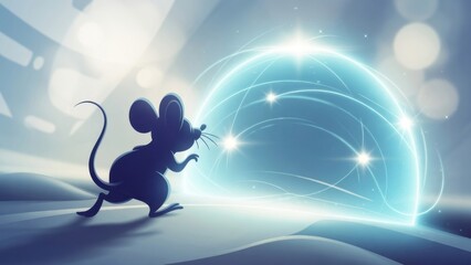 Fototapeta premium Mouse Discovering Magical Glowing Portal in Fantasy Scene