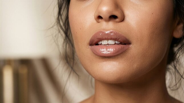 Close-Up Of Person'S Glossy Lips Featuring Beautiful Natural Gloss Finish