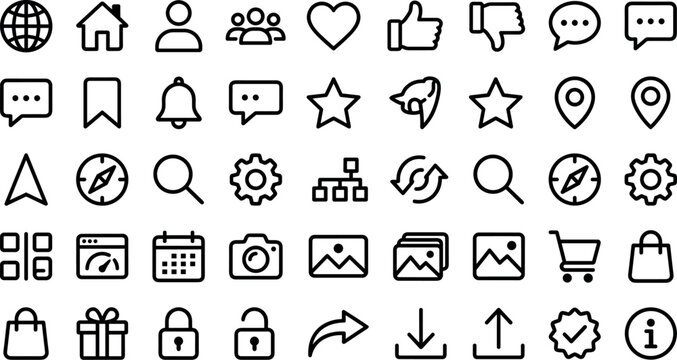 User interface essentials website app menu navigation line icons setUser interface essentials website app menu navigation line icons set