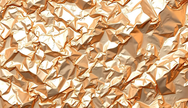 Crumpled metallic copper foil texture with reflective highlights and deep creases