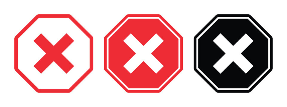 Denied Access Octagon Icon With Cross Mark. Indicating A Denial, Error Or Stop Signal. Forbidden Action Symbol. Critical Error Alert Icon Vector Illustration.