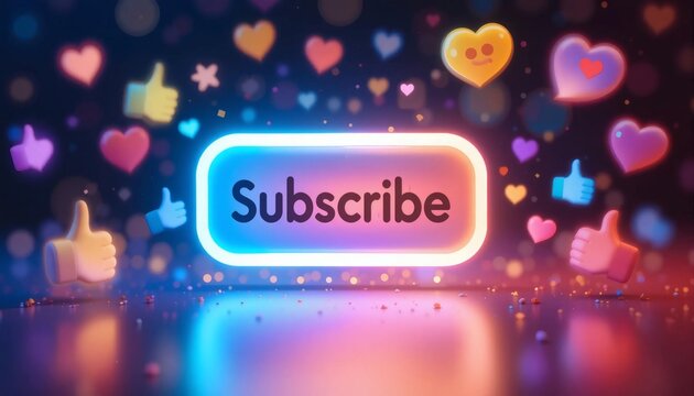Neon subscribe button with floating hearts