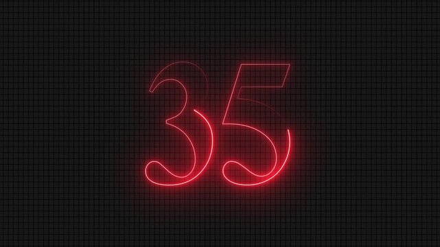 Neon Number 35 Text Animation Loop