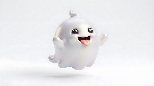 Cute cartoon ghost character isolated on white background