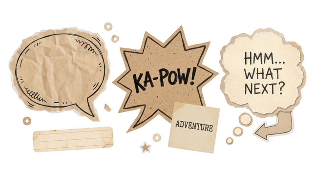 Hand drawn adventure speech bubbles and textured scrapbook elements with adventure scrapbook stickers journaling elements stationery creative background typography as transparent PNG