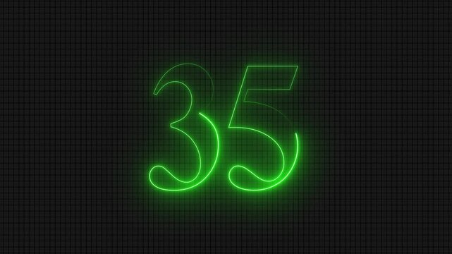 Neon Number 35 Text Animation Loop