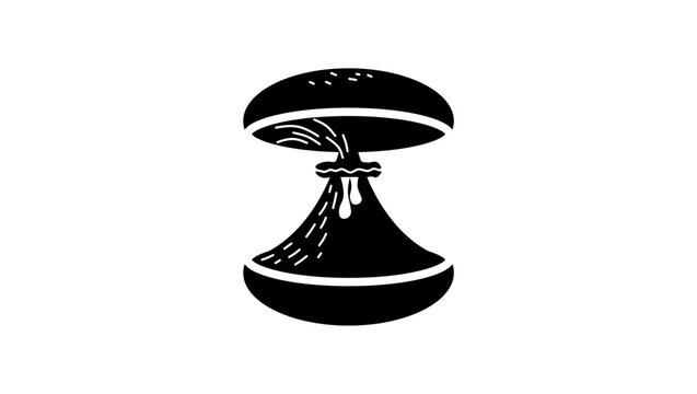 Atomic explosion of burger, black isolated vector silhouette.