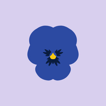 A minimalist vector illustration of a blue pansy flower on a light purple background