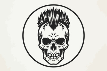 Fototapeta premium Edgy punk rock skull with mohawk hairstyle in circular frame vector illustration