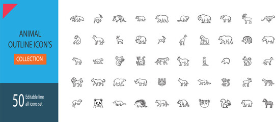 Animal line icons set. Editable stroke vector icons of Lion, Elephant, Tiger and Bear for wildlife and nature design © Saira-stock