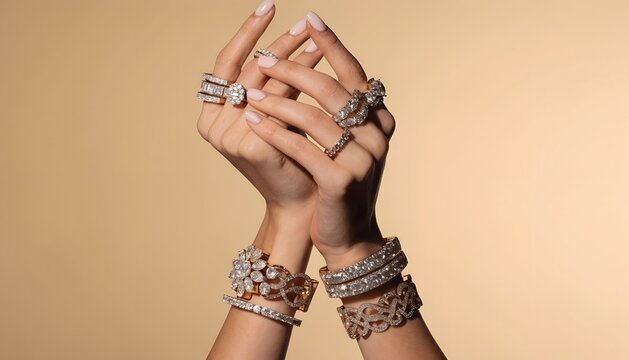 Shimmering Rings And Bracelets Combining Elegance And Glamour In A Beautifully Crafted Arrangement.