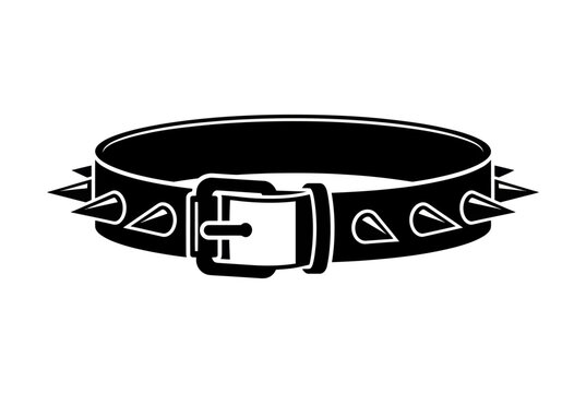 Spiked collar icon, punk rock fashion accessory, black silhouette