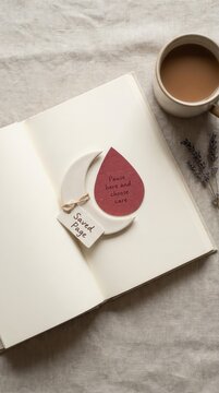 Blood Donation Symbol on Saved Page Bookmark in Journal for Healthcare Awareness