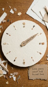 Handmade Paper Clock Face with 'Scattered Hour' Hand, Representing Low Attention Span