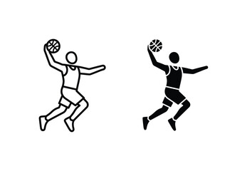 Basketball Player Dunking Icon Set, Dynamic Sports Action Silhouette Vector Graphics, Athletic Competition Graphic Elements © poli