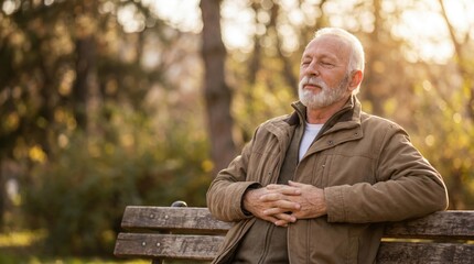 Fototapeta premium Elderly Man Enjoying Park Bench on Senior Citizen Day
