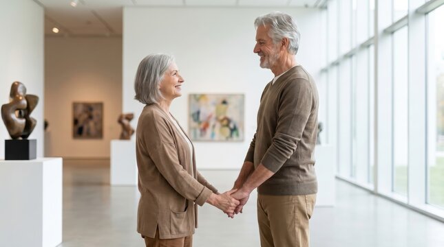 Senior Couple Holding Hands at Art Museum for Senior Citizen Day