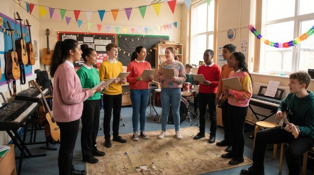 Students in School Choir Rehearsal for India's Independence Day Celebration