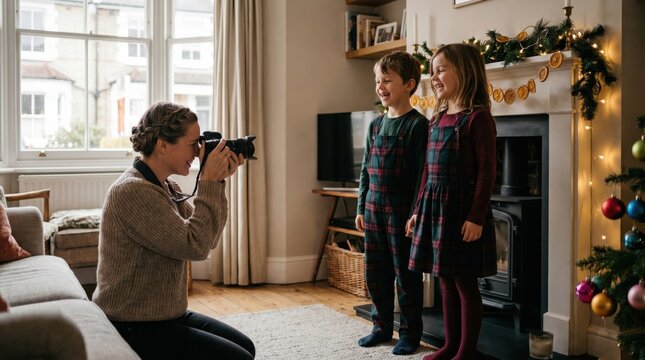 Mother Capturing Joyful Family Moments for India's Independence Day Celebration at Home