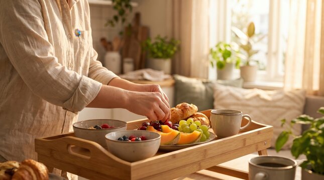 Person prepares Summer Bank Holiday breakfast tray