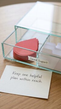 Red Blood Donation Drops in Glass Organizer with Supportive Note