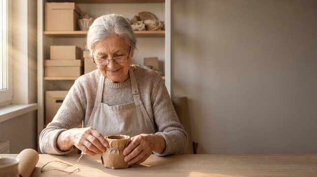 Senior Citizen Day: Woman Crafts Pottery in Workshop