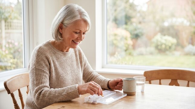 Smiling Senior Woman Organizing Medication for Senior Citizen Day
