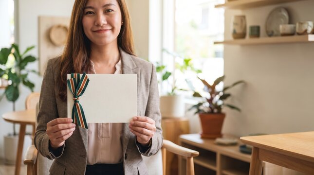 Smiling Businesswoman Holding a Certificate Celebrating India's Independence Day
