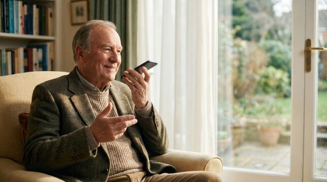 Senior Citizen Day: Man Using Smartphone for Voice Message