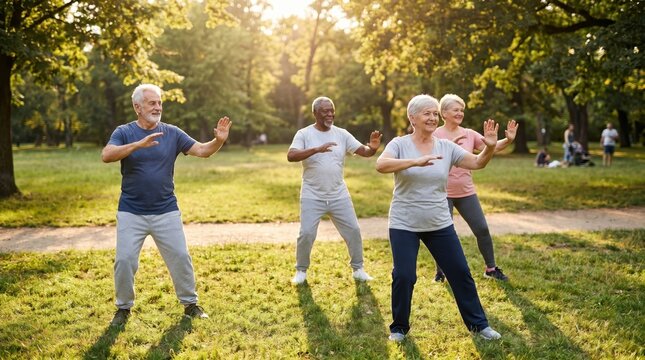 Seniors Enjoying Outdoor Exercise for Senior Citizen Day