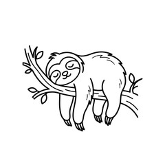Fototapeta premium Cute Sleeping Sloth Resting on a Tree Branch Line Art Illustration for Coloring Page
