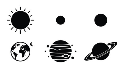 Solar System Icons, Celestial Bodies Vector Set, Space Planets and Sun Graphics, Astronomical Objects Collection © Sneha
