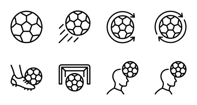 Soccer Ball Icons Set: Action, Goal, Kick, Headbutt, Movement, Vector Graphics for Sports Design
