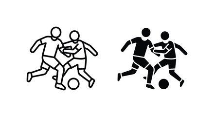 Obraz premium Soccer Players Competing for Ball, Dynamic Action Icon Set, Sports Teamwork Graphic