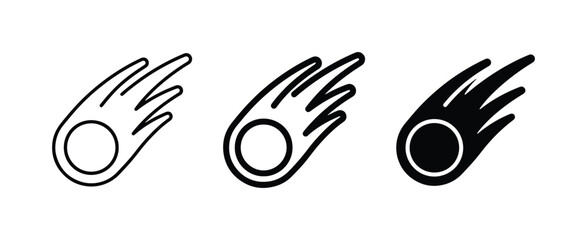 Meteor Icons, Comet Symbols, Falling Star Graphics. Space Celestial Event Vector Set. © Renu