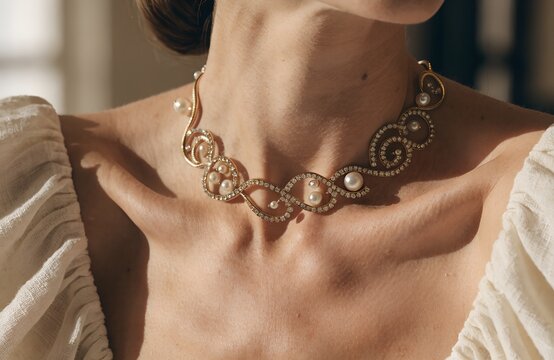 Close-Up Of A Beautiful Pearl Necklace Against Natural Light For Stock Images