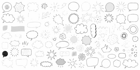Fototapeta premium Collection Of Hand drawn Speech Bubbles And Comic style Flourishes Black And White