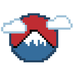 Fototapeta premium Pixel Art Mount Fuji with Red Sun and Clouds