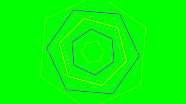 Concentric heptagonal shapes forming a geometric tunnel on green background