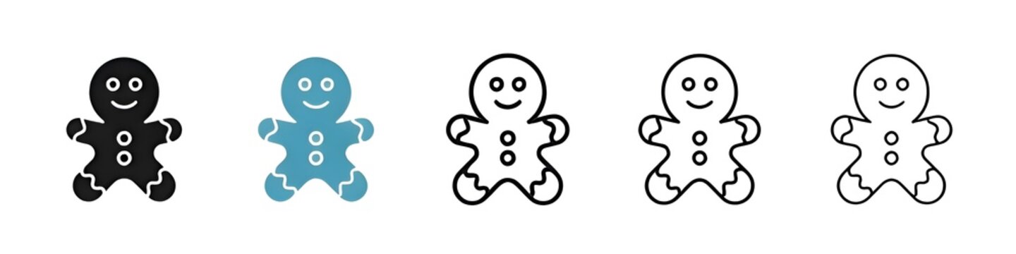 Gingerbread man line icon set. christmas man shape cookie vector icon for UI designs. Thin line customizable illustration. Contour symbol. Vector isolated outline drawing. Editable stroke