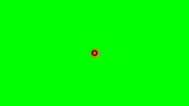 A circular gear pattern rotating against a vibrant solid green background