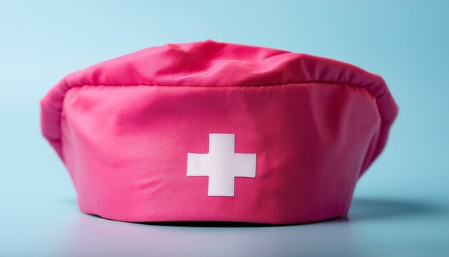 a stylish pink nurse cap featuring a white heartbeat pattern isolated on a clean background for a minimalist medical fashion accessory life uniform sterile