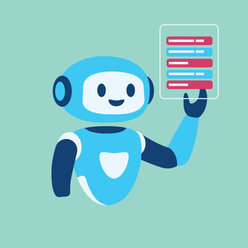 Cute Chatbot Robot Holding Digital Interface Vector Illustration